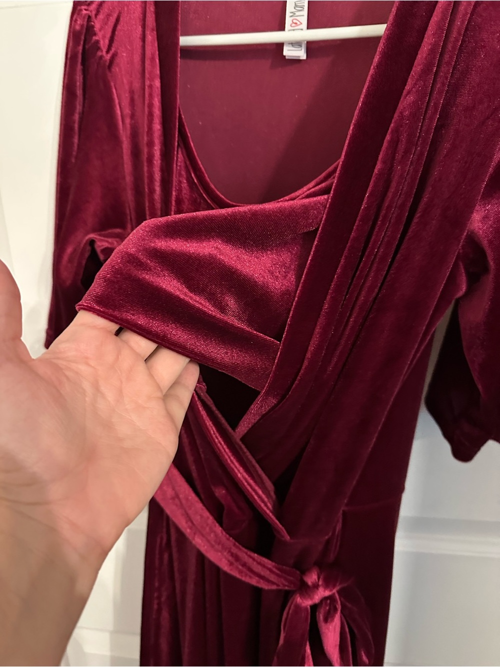 Latched Mama Burgundy Velvet Wrap Midi Dress - Picture 3 of 5